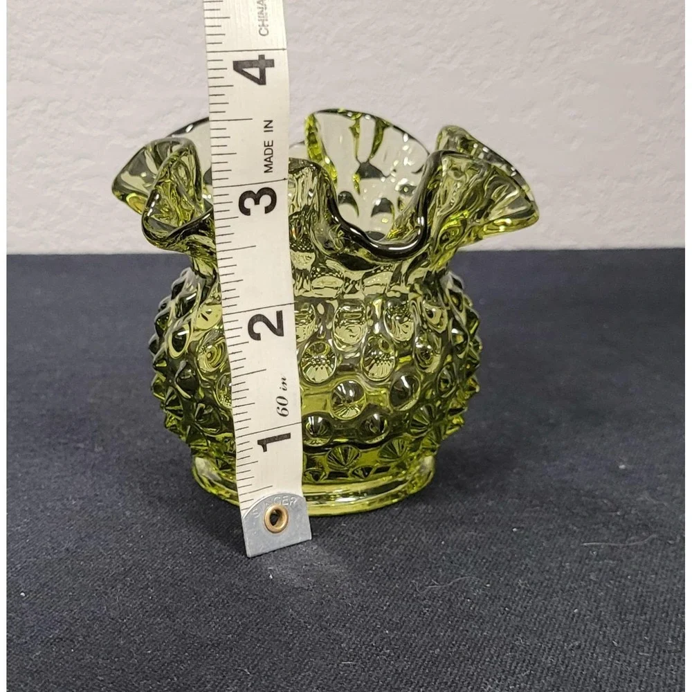 Fenton Art Glass Hobnail Rose Bowl Vase Colonial Green Vintage 1960s